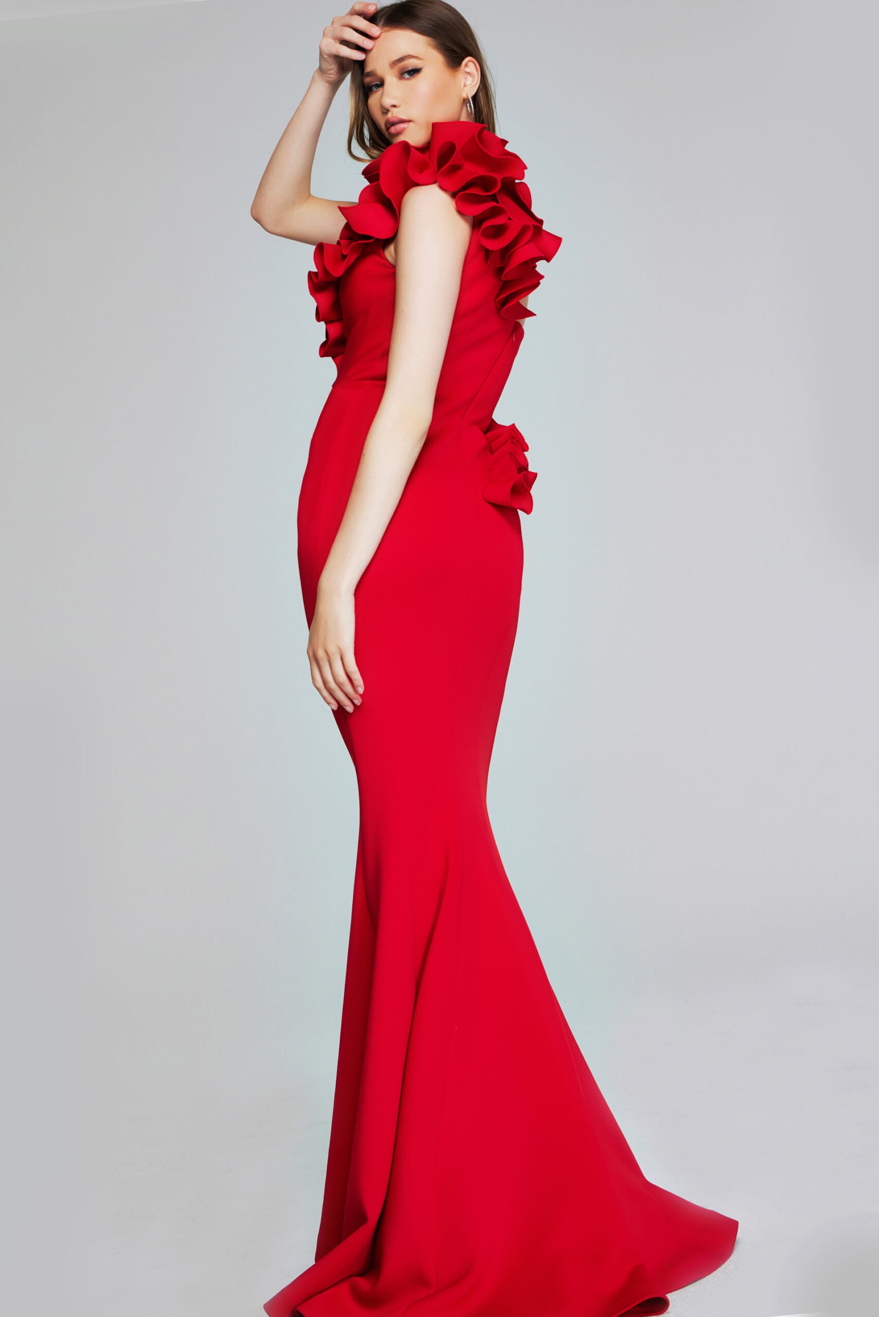 Formal Dresses Long Mermaid 3D Floral Applique Formal Prom Dress Red
