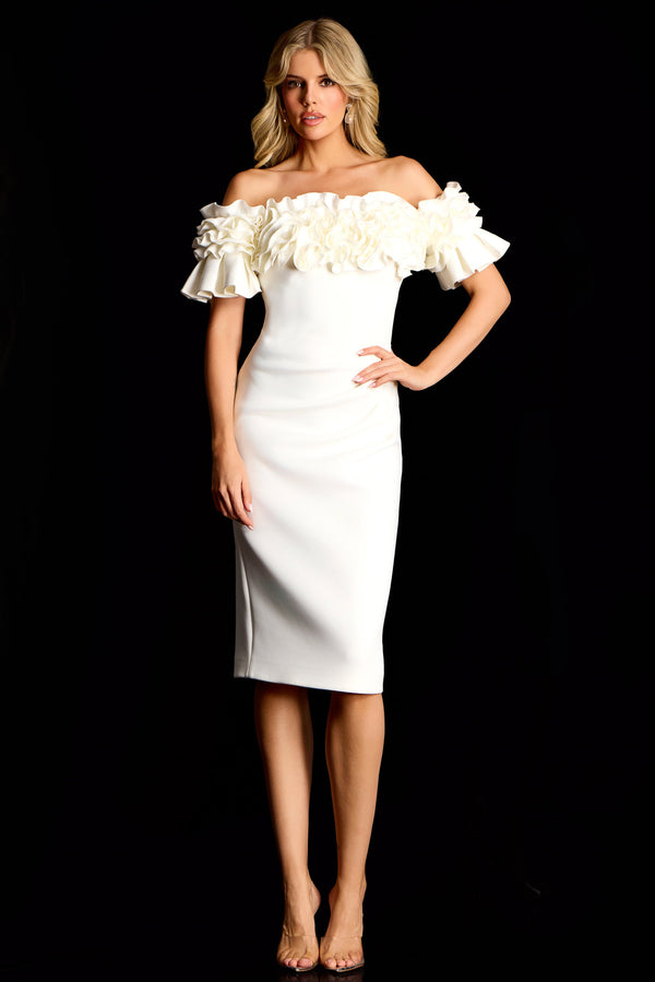 Off-the-Shoulder Midi Scuba Wedding Bodycon Jovani 39752