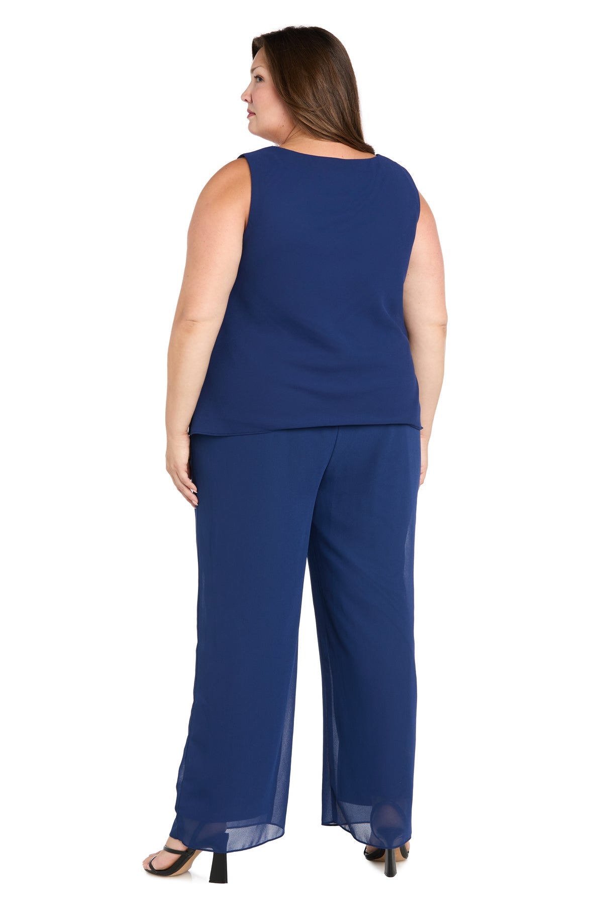 V-Neck Ankle-Length Chiffon Pant Suit by R&M Richards 3976W in Twilight