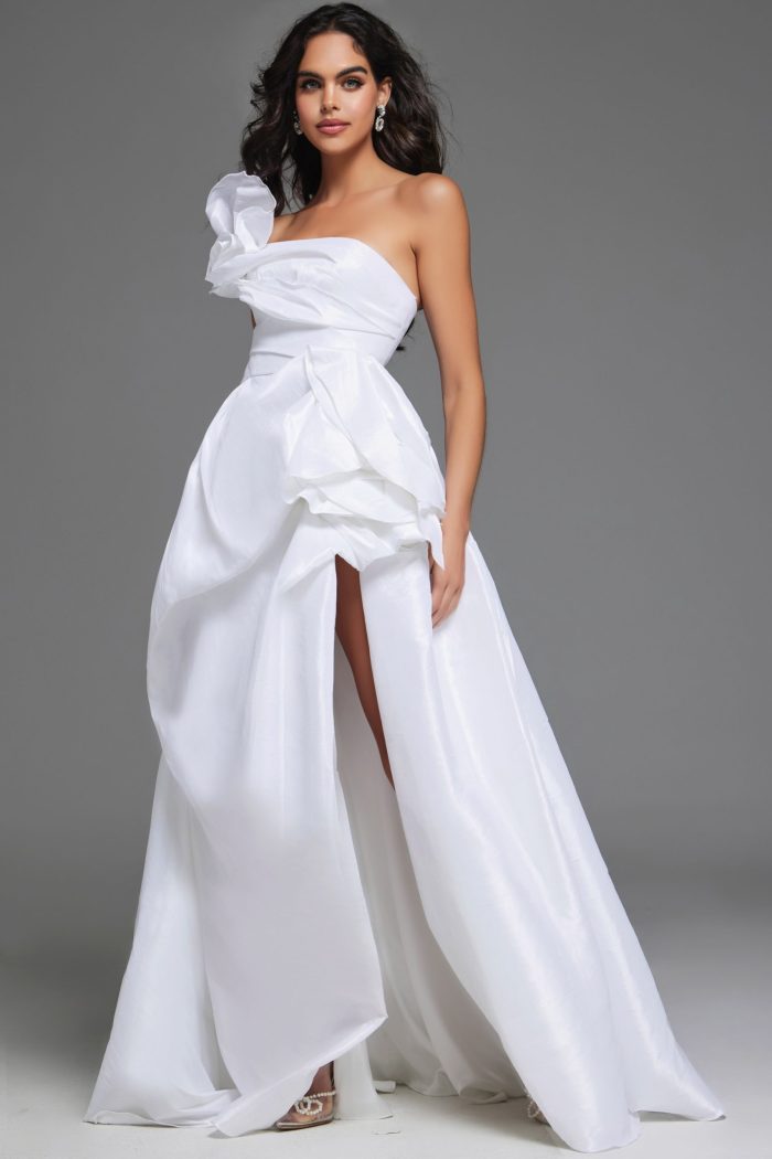 Wedding Dresses Long High Slit Floral Wedding Dress Off-White