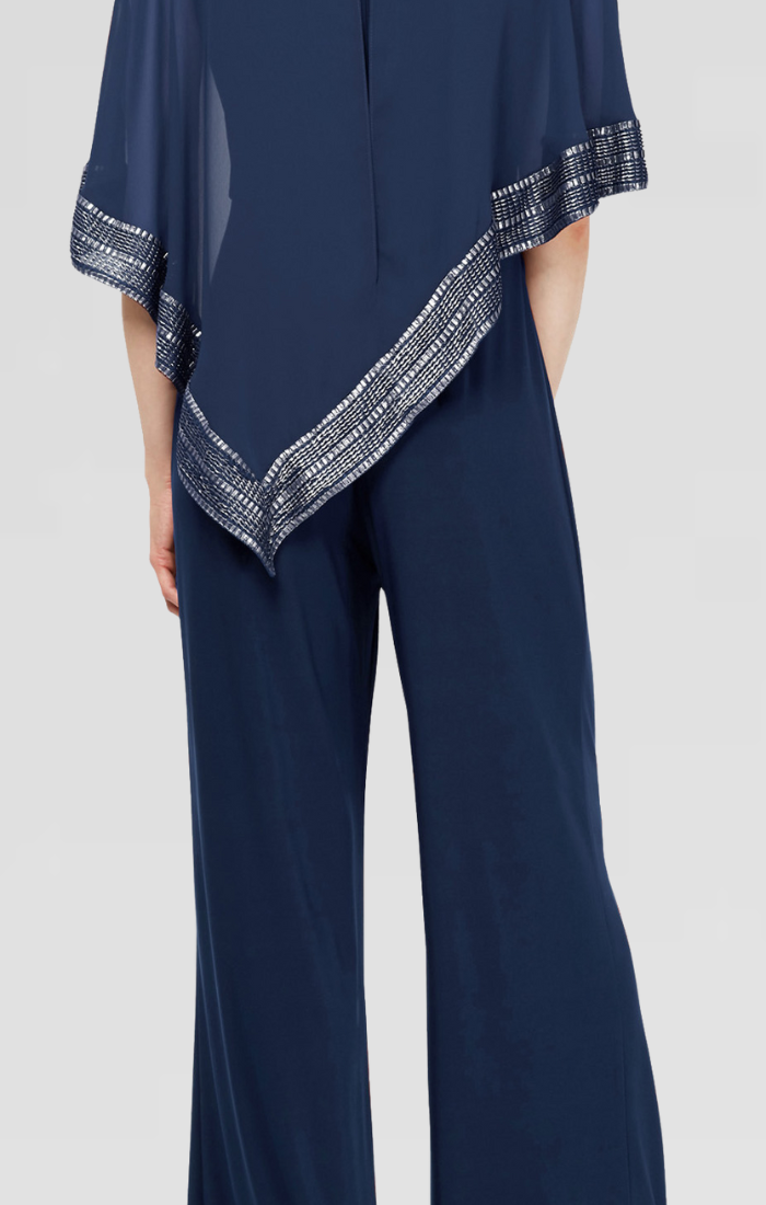 Jumpsuit Asymmetrical Cape Jumpsuit  Navy/Silver