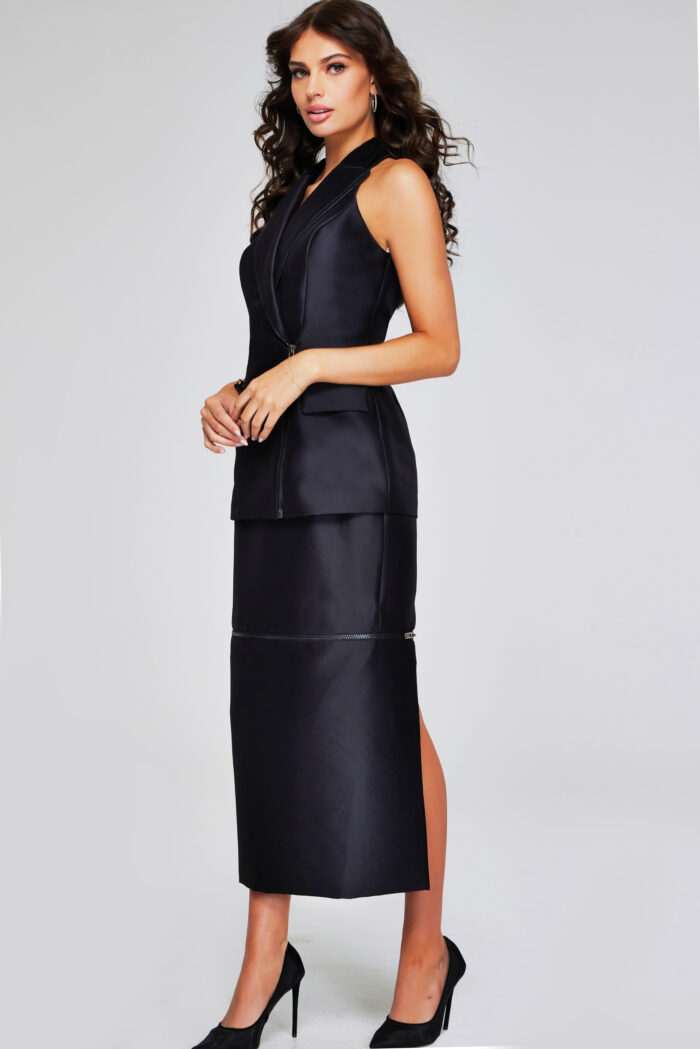 Formal Dresses Tea Length Fit High Slit Detail Formal Dress Black