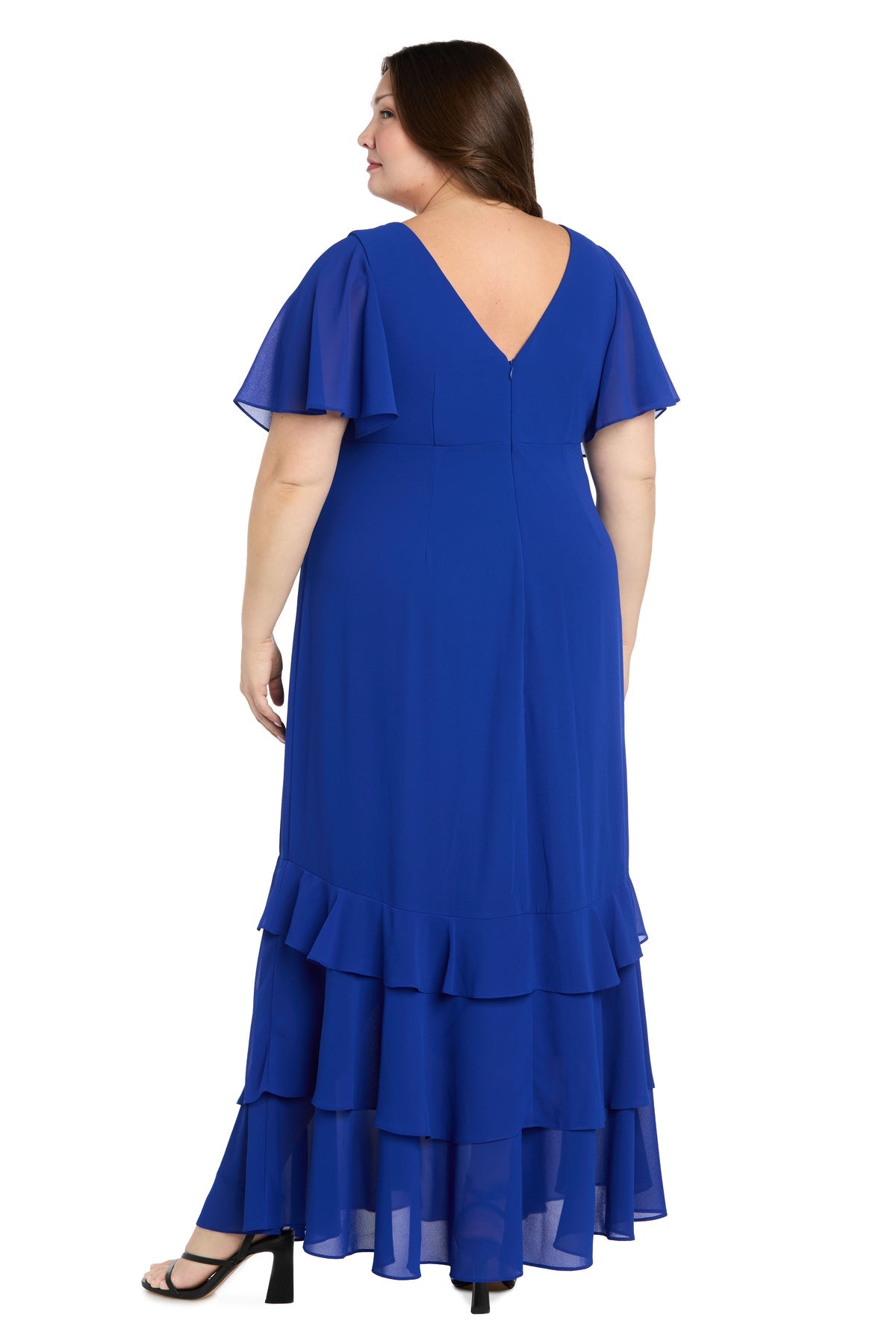 Plus Size Dresses Long Ruffle Formal Plus Size Dress R&M Richards 3982 Cobalt