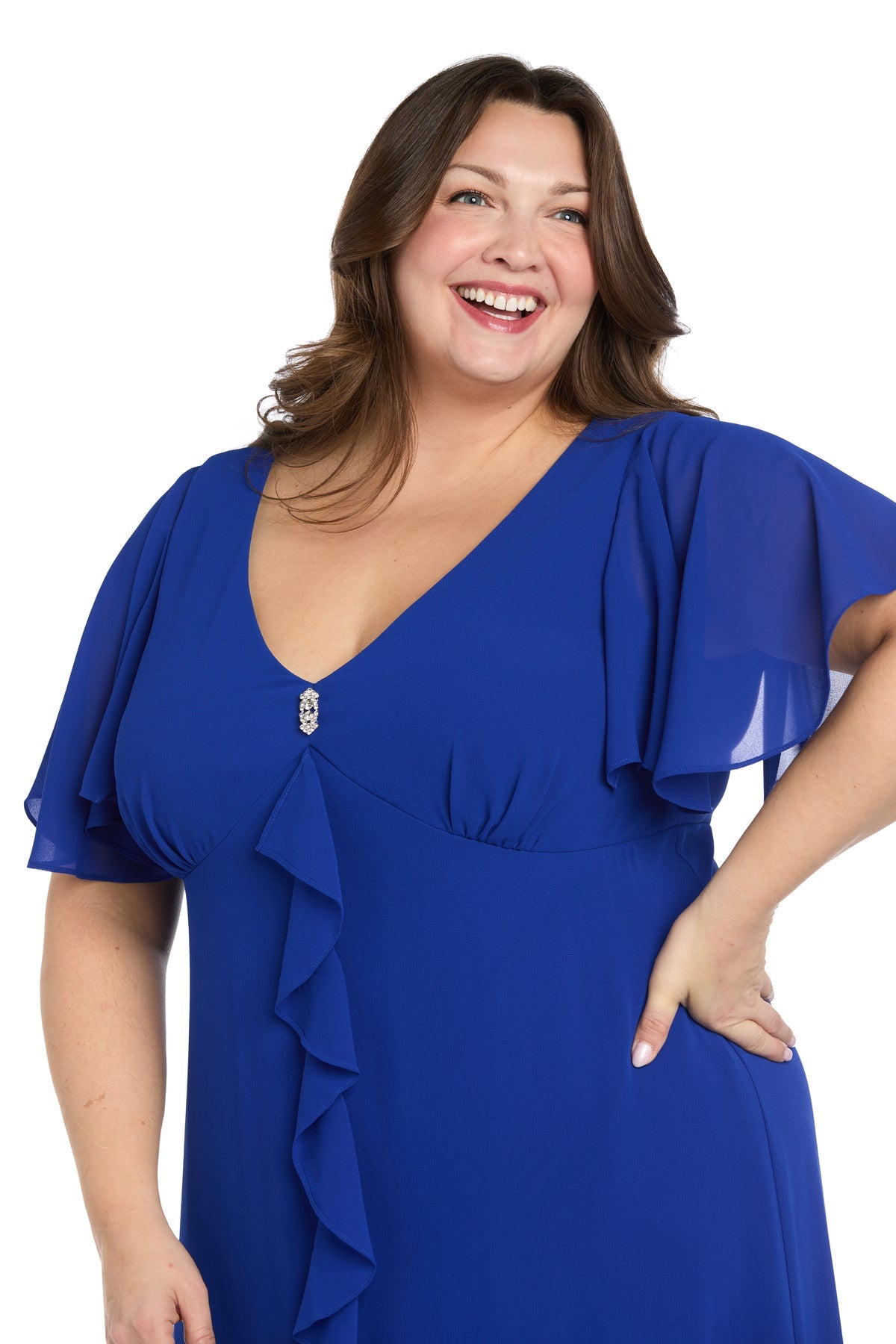 Plus Size Dresses Long Ruffle Formal Plus Size Dress R&M Richards 3982 Cobalt