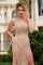 Prom Dresses Beaded Mermaid Long Formal Slit Prom Dress Nude/Silver