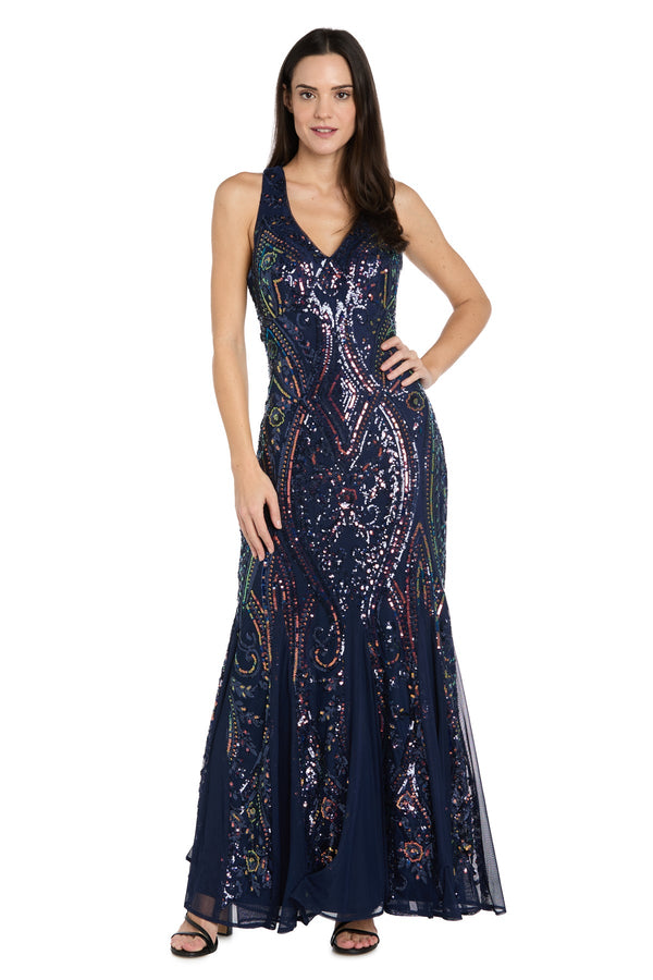 R&M Richards 3987 V-Neck Floor-Length Sequin Formal Dress Godet
