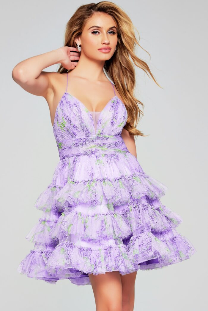 Jovani 39880 A Line Short Printed Cocktail Dress – The Dress Outlet