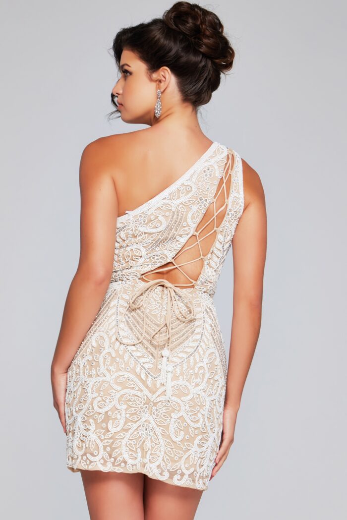 Cocktail Dresses Short Homecoming High Slit Cocktail Dress Nude/White
