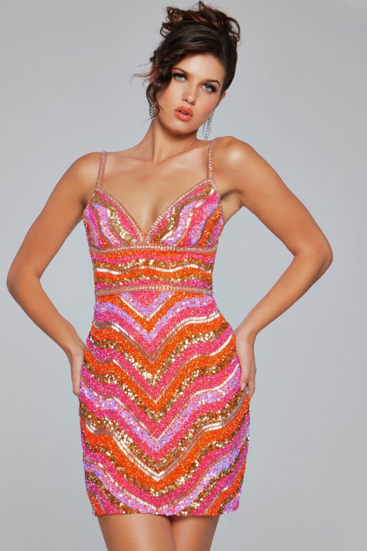 Cocktail Dresses Fitted Short Homecoming Beaded Cocktail Dress Orange/Multi