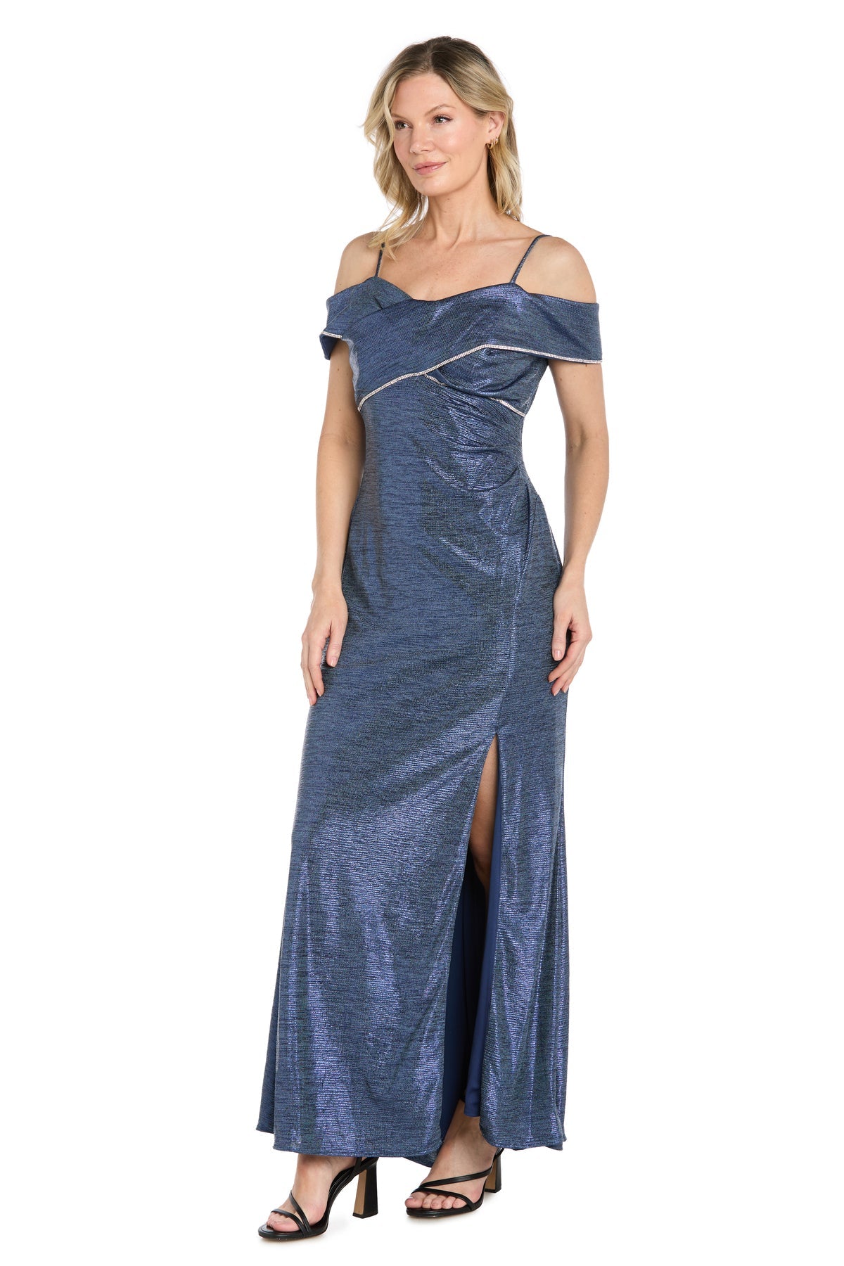 Off-the-Shoulder Floor-Length Satin Evening Sheath R&M Richards 3990