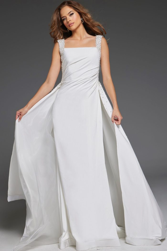 Jovani 39921 Long Beaded A Line Gown Wedding Dress
