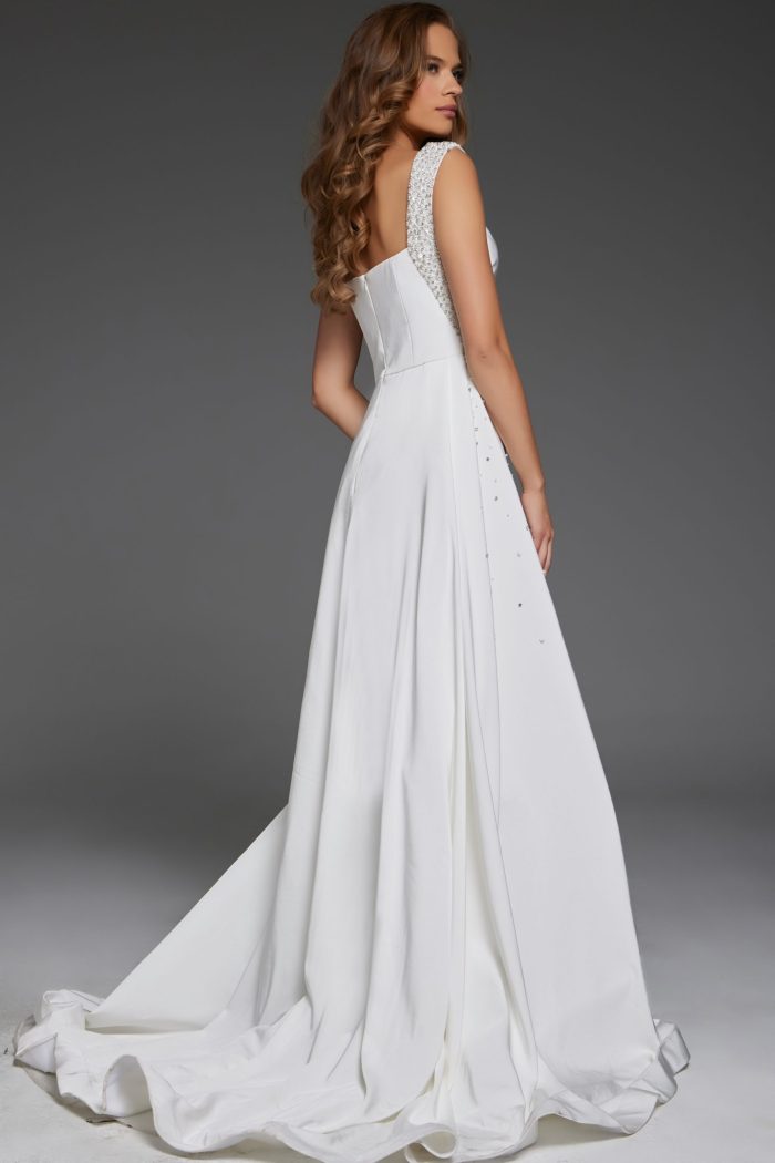 Jovani 39921 Long Beaded A Line Gown Wedding Dress
