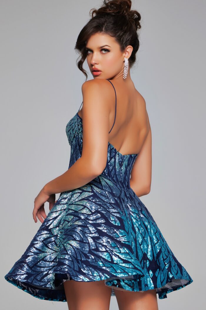 Jovani 39928 Short Printed Sequin Cocktail Dress