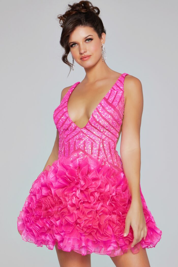 Cocktail Dresses Homecoming Short Ruffle Cocktail Dress Neon-Pink