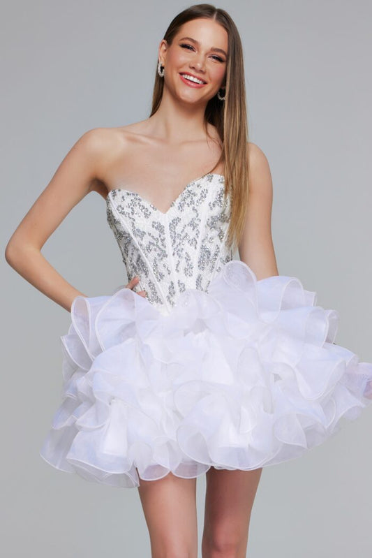 Cocktail Dresses Sequin A Line Ruffle Short Cocktail Dress Off-White