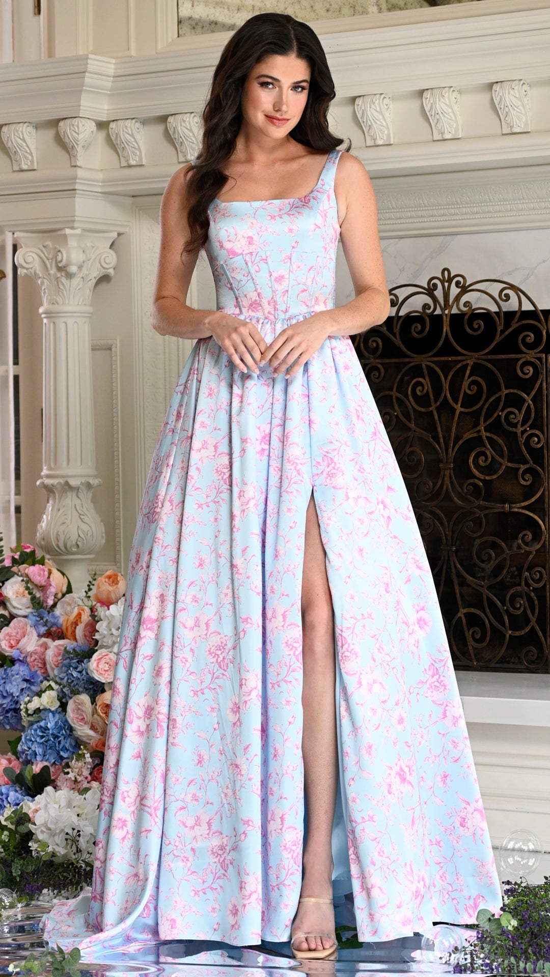 Square Floor-Length Satin Formal A-Line Colors 3996