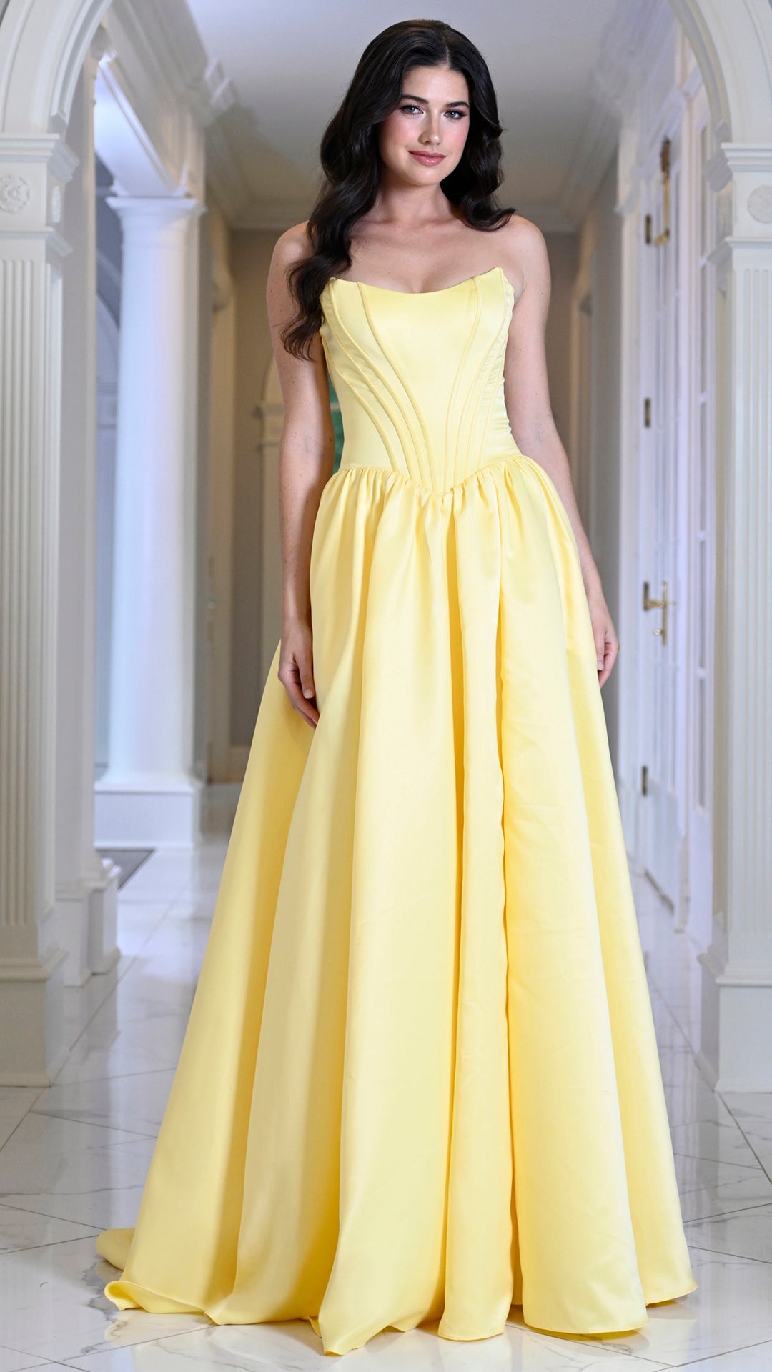 Strapless Curved Neck Floor-Length Satin Occasion Ball Gown Colors 3997