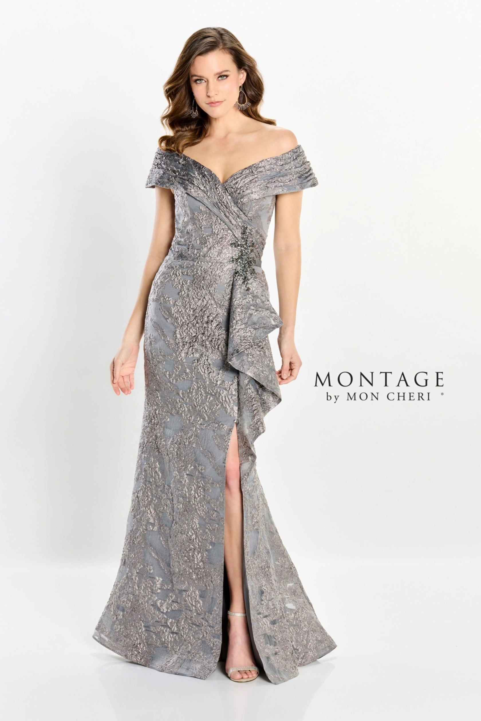Montage M521 Beaded Long Formal 3D Floral Applique Evening Dress
