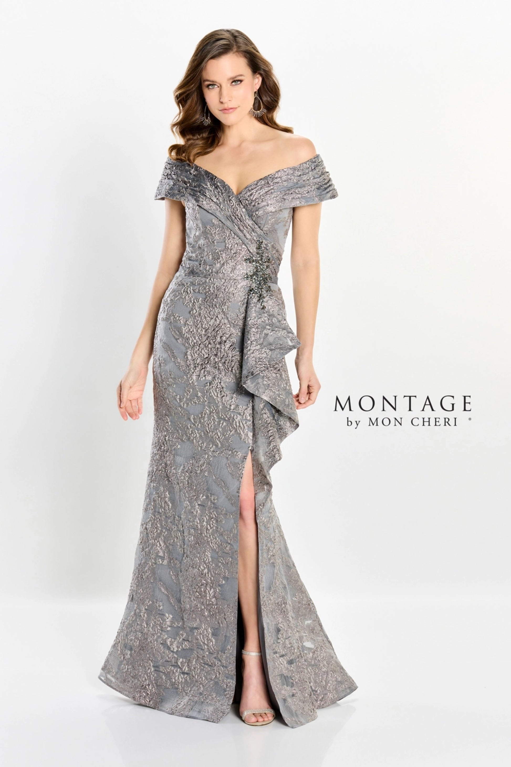 Montage M524 Long Formal Beaded Ruffle Evening Dress