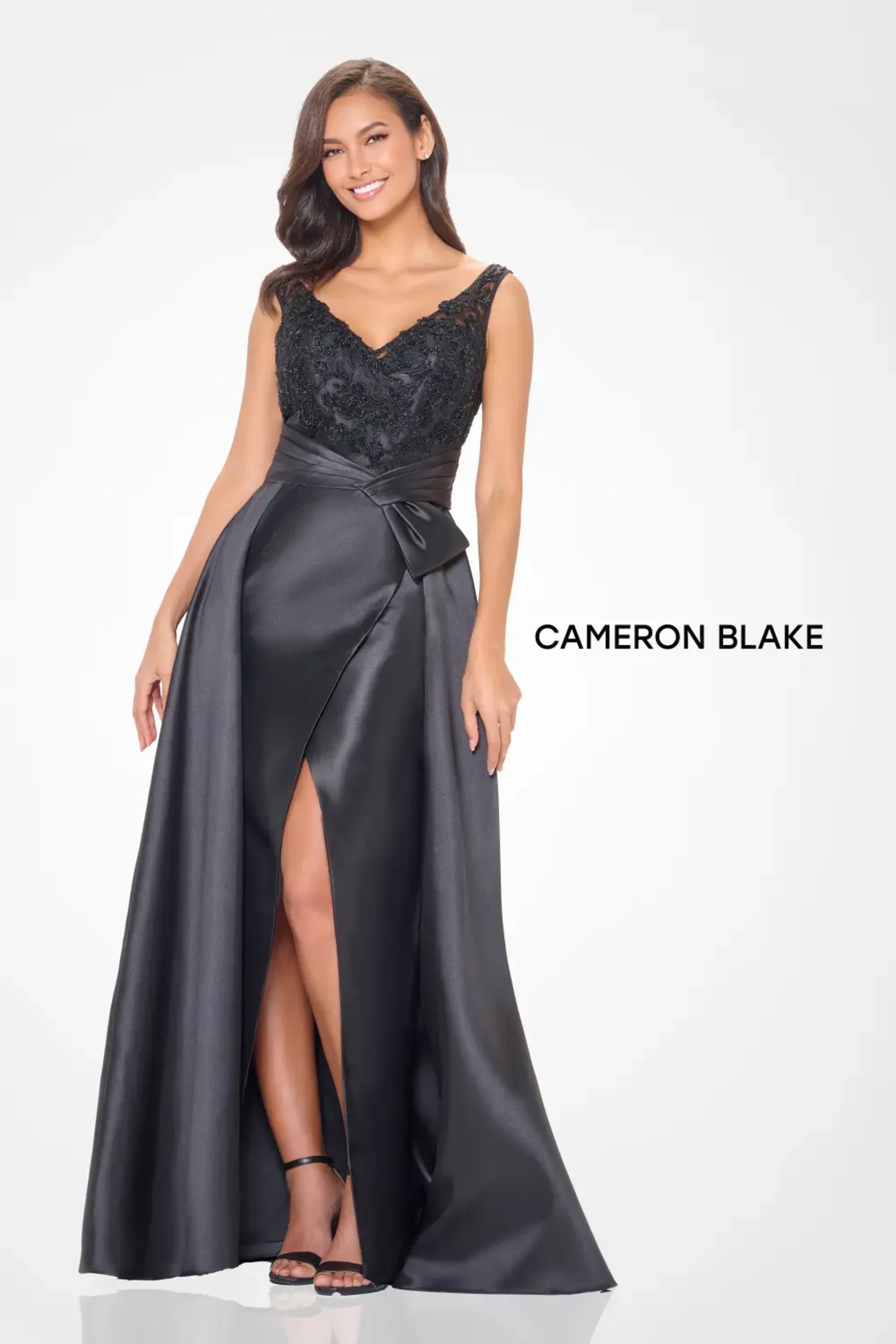 Cameron Blake CB3244 Long Beaded Lace Formal A Line Evening Dress