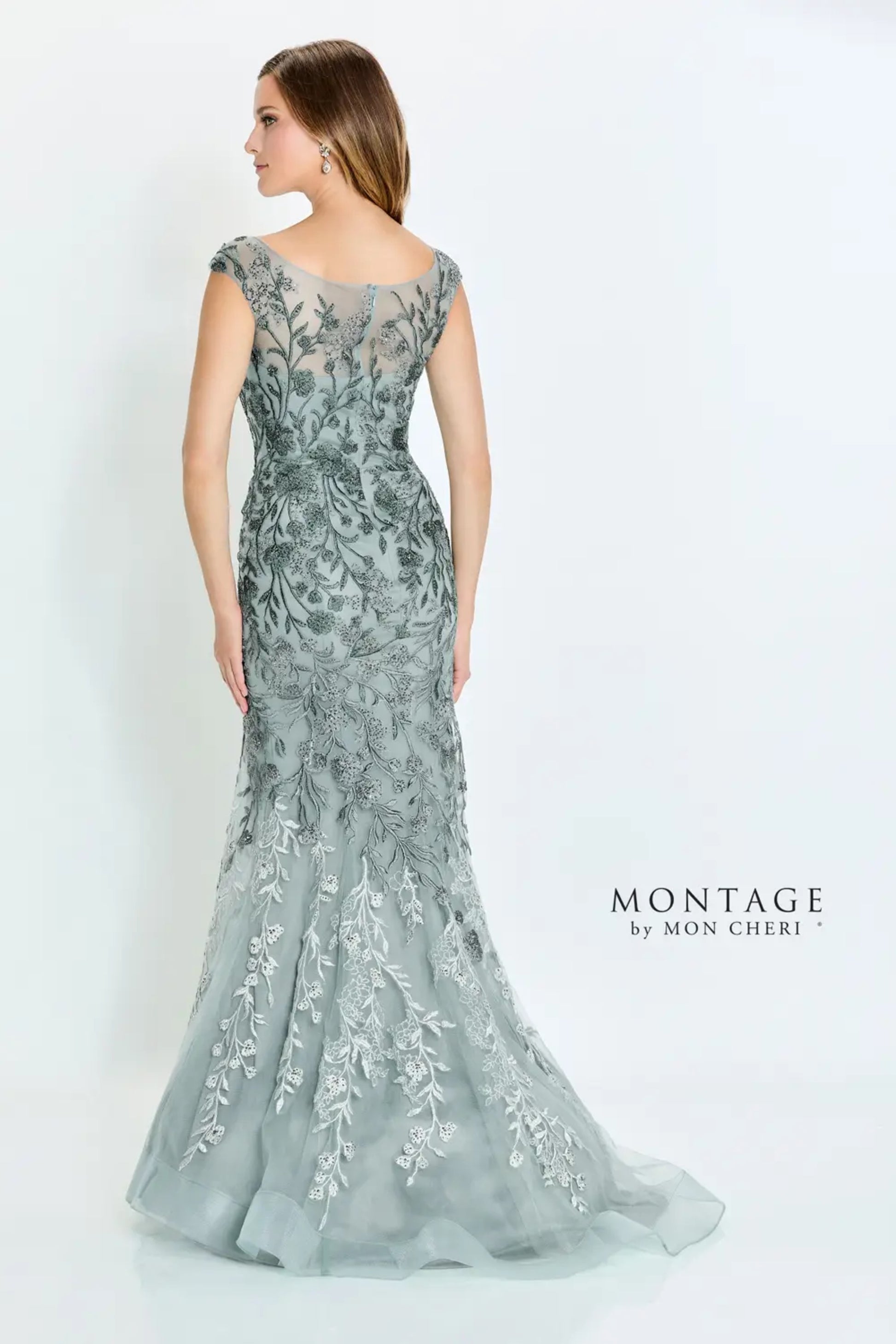 Formal Dresses Beaded Floral Long Formal Ombre Evening Dress Sage