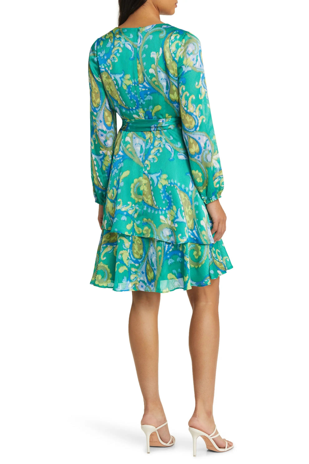 Tahari ASL 3EM128 Long Sleeve Printed  Ruffled Short Cocktail Dress