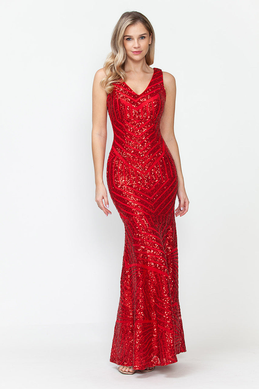 Formal Dresses Long Mermaid Sequin Formal Dress Lenovia 5150 Red