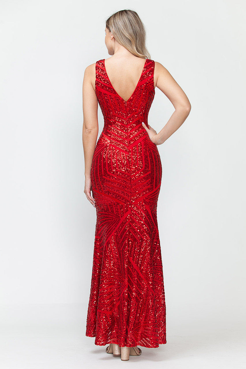 Formal Dresses Long Mermaid Sequin Formal Dress Lenovia 5150 Red