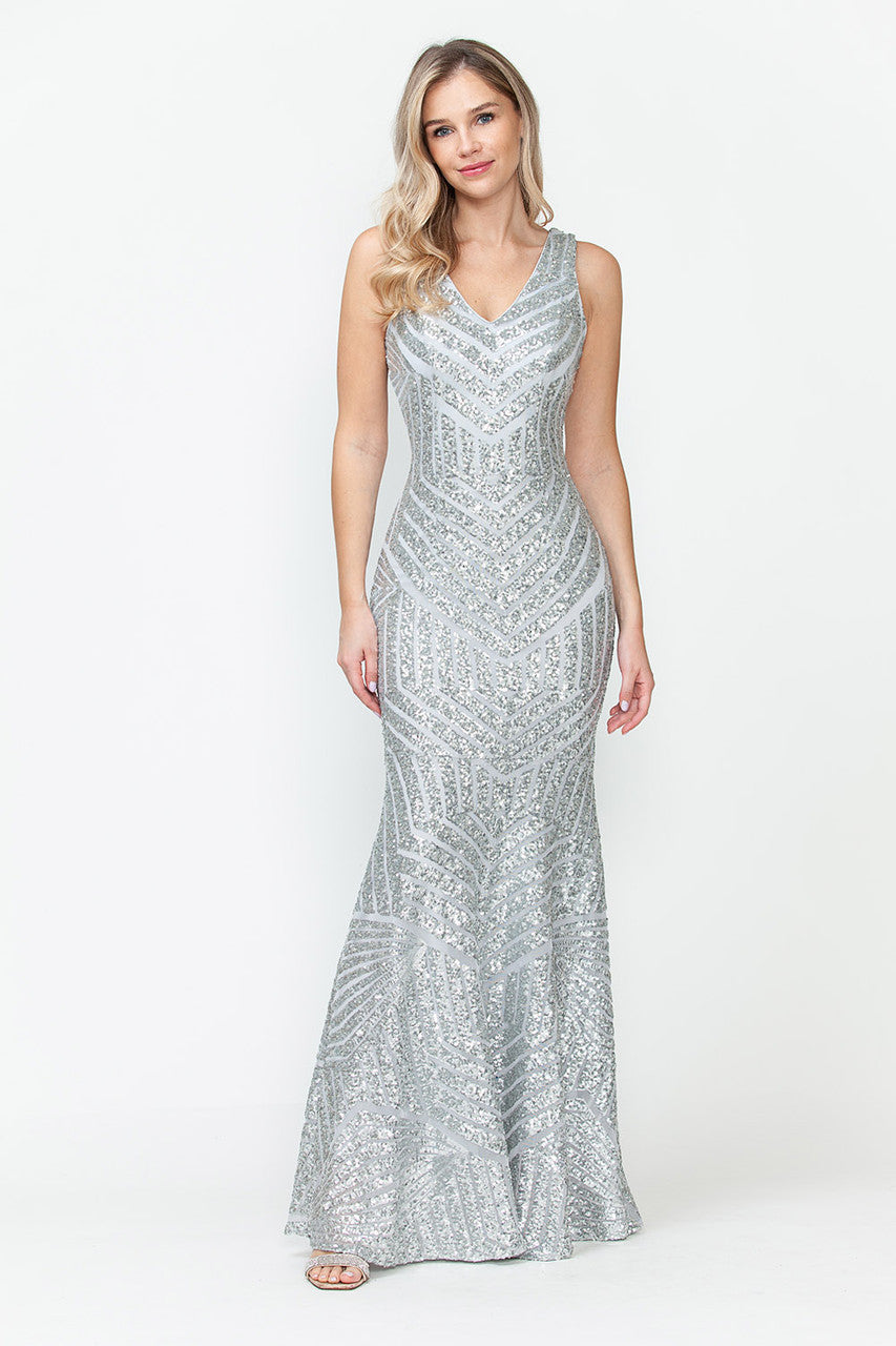 Formal Dresses Long Mermaid Sequin Formal Dress Lenovia 5150 Silver