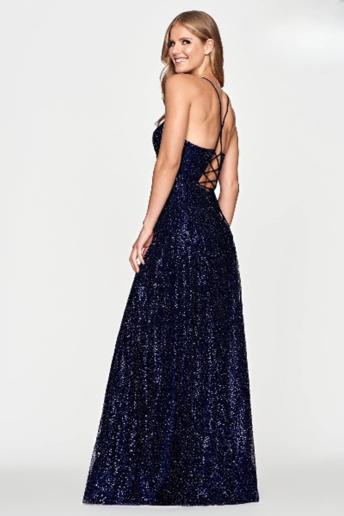 Prom Dresses A Line Long Formal Slit Prom Dress Navy