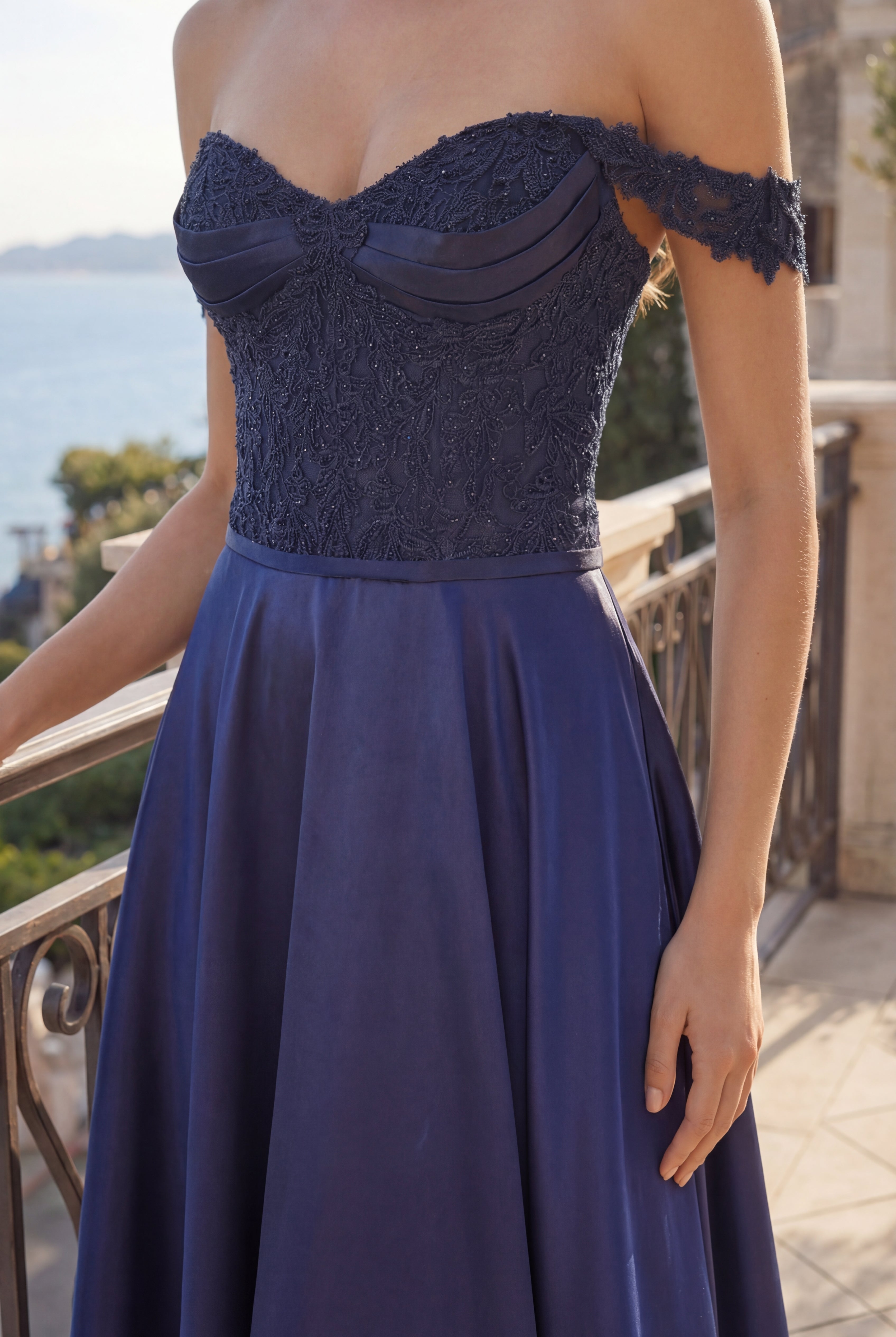 Corset Off-Shoulder Formal Satin Evening Gown  The Dress Outlet