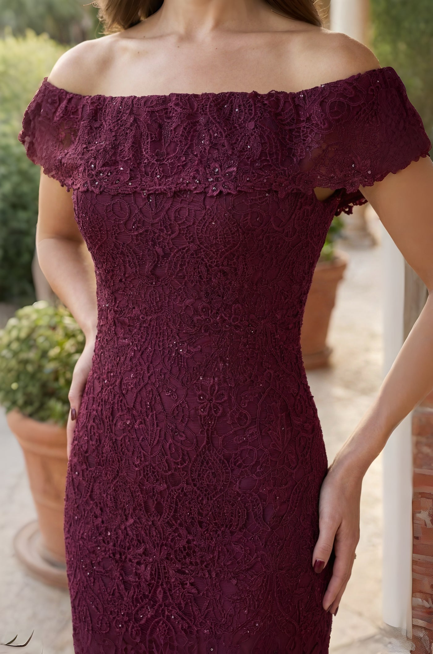 Off Shoulder Lace Formal Evening Dress