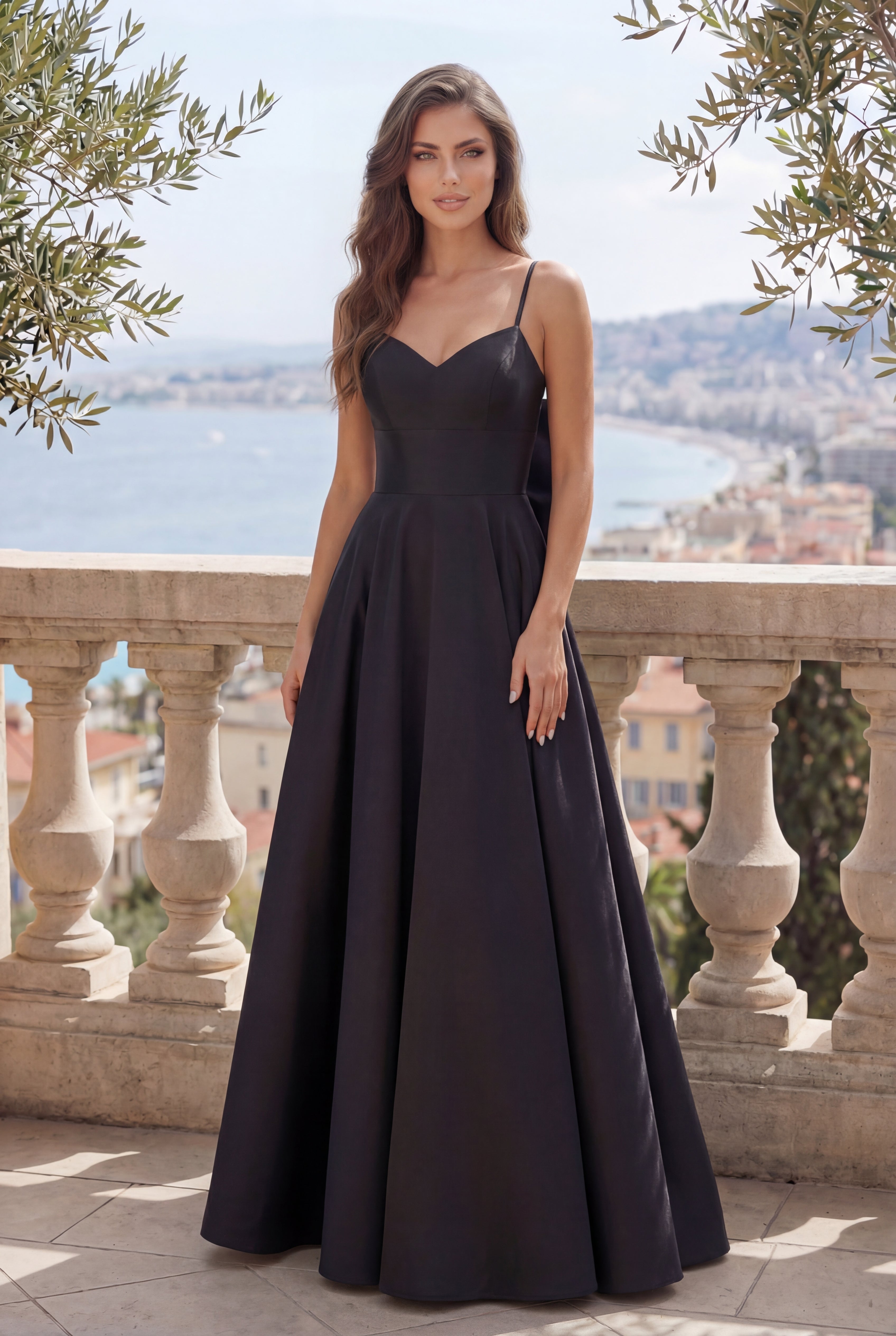 long black ball dress Long Black Prom Gown with Bow Tie Back – The Dress Outlet