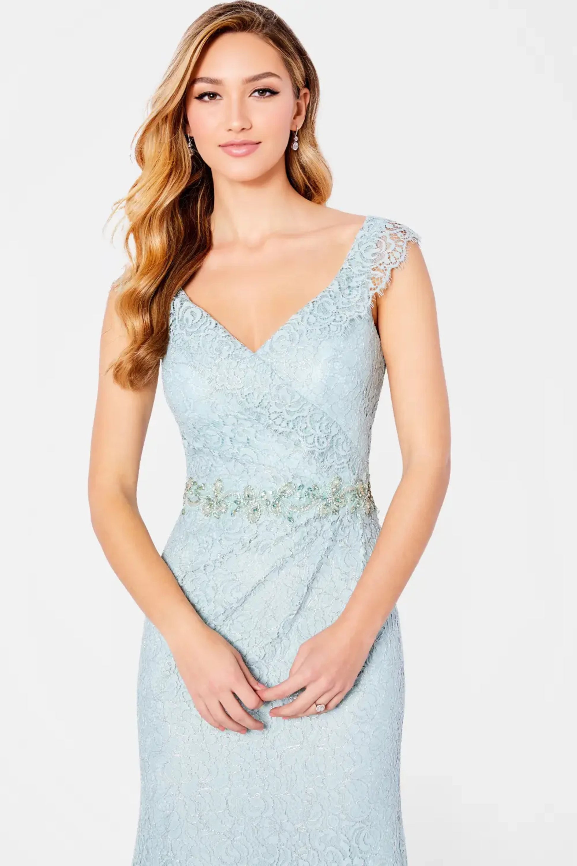Cameron Blake 221682 Long Fitted Lace Formal Evening Dress