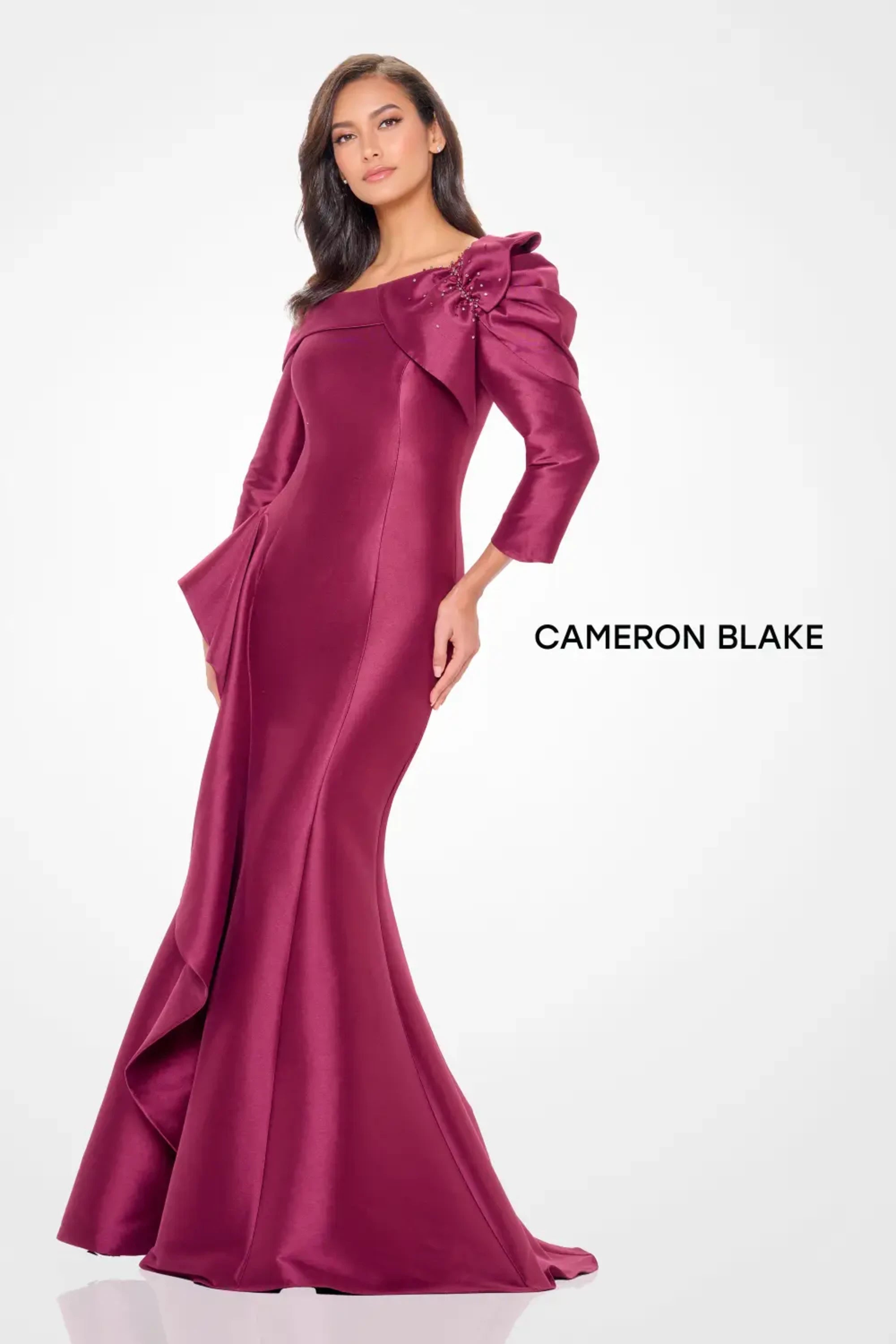 Formal Dresses Formal Long Beaded Ruffle Evening Dress Aubergine
