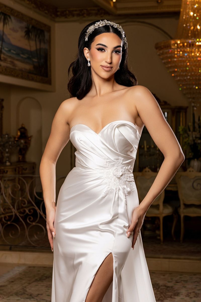 Sweetheart Floor-Length with Train Satin Bridal Dress Sheath/Column May Queen RQ8239