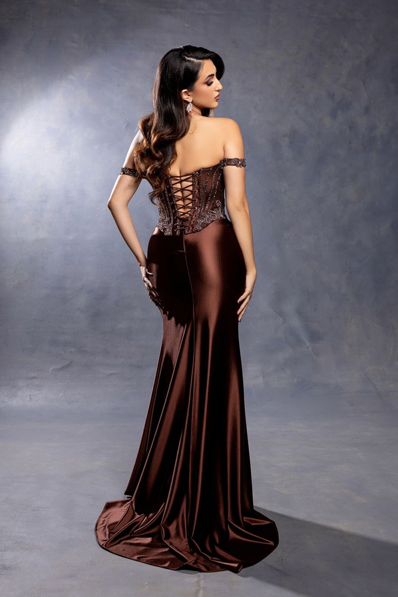 Off-the-Shoulder Floor-Length Satin Prom Sheath Column May Queen RQ8227