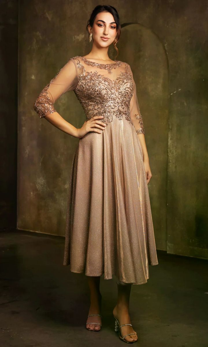 Illusion Tea-Length Lace Evening Gown A-Line May Queen 2124