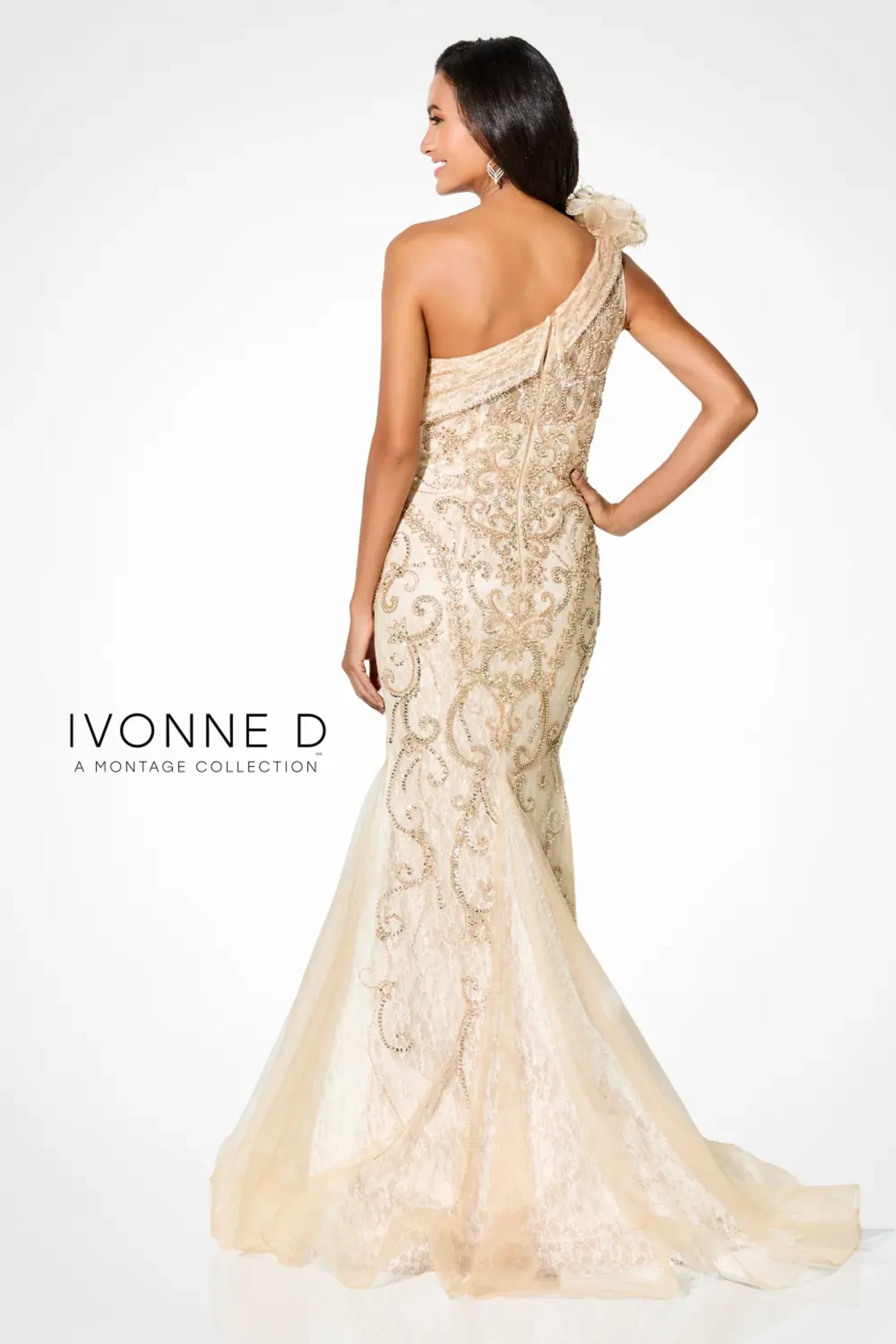 Ivonne D ID922 Formal Long Beaded Lace Sequin Evening Dress