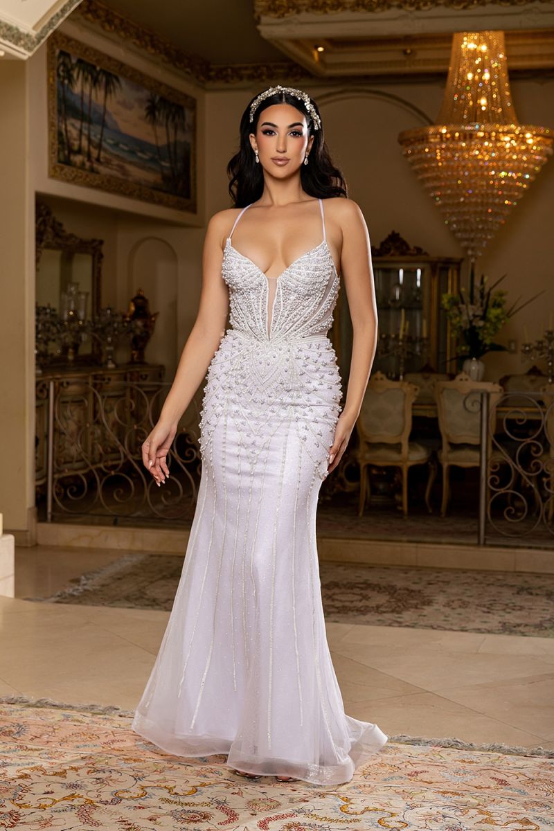 V-Neck Floor-Length Tulle Prom Mermaid/Trumpet May Queen RQ8219
