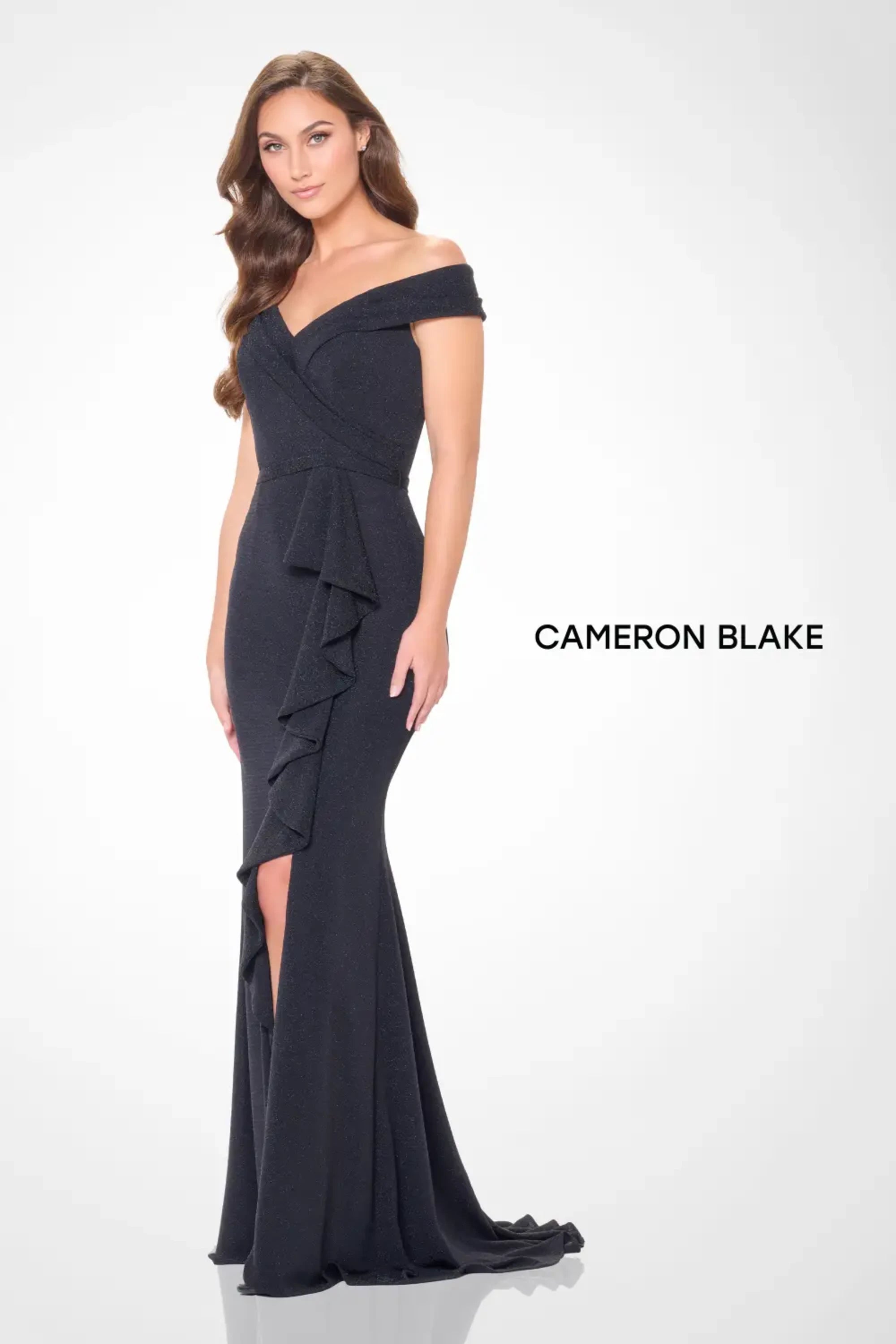 Formal Dresses Formal Slit Long Ruffle Pleated Evening Dress Black