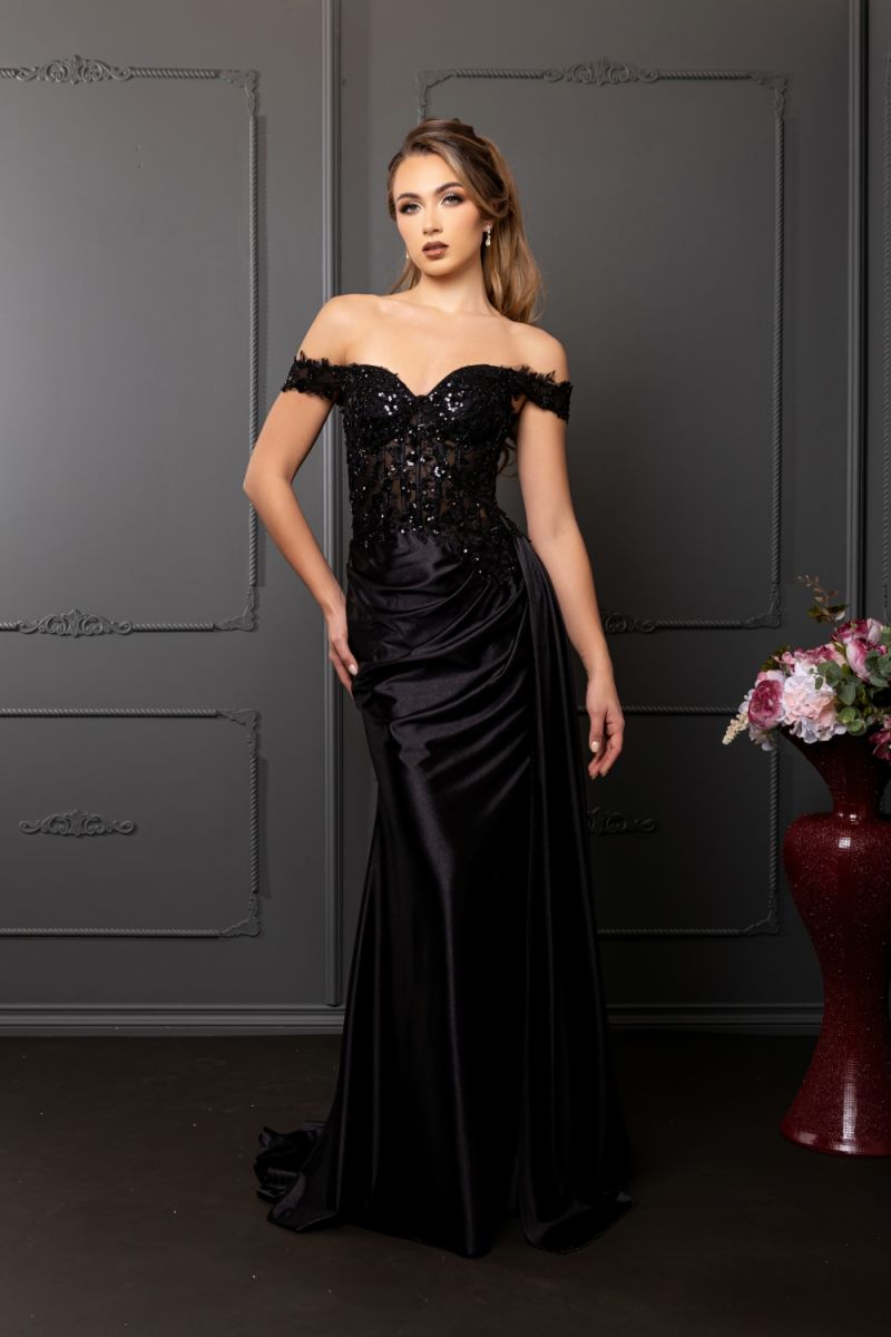 Off-the-Shoulder Floor-Length Satin Prom Sheath/Column May Queen 2177