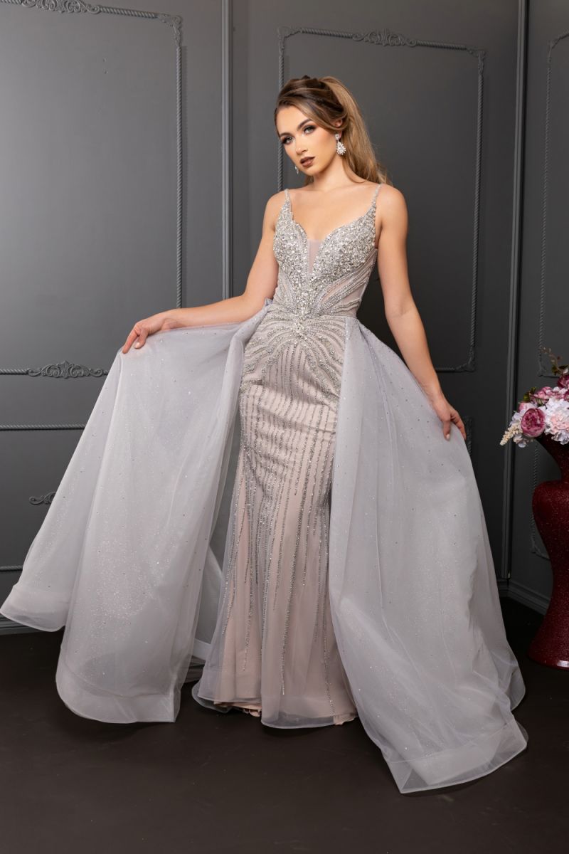 Silver/Nude Sweetheart Floor-Length Mesh Prom Dress May Queen MQRQ8262
