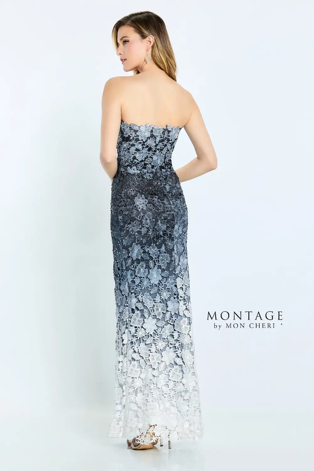 Montage M506 Fitted Long Formal Ombre Lace Evening Dress