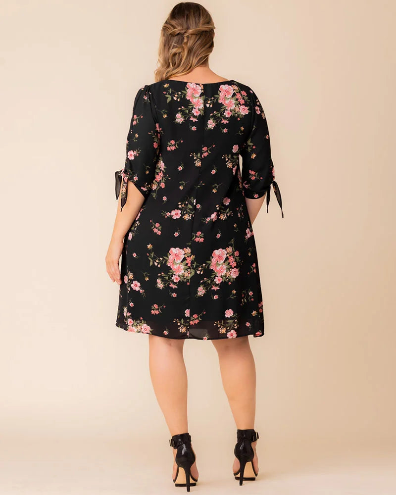 Plus Size Dresses Short A Line Cocktail Plus Size Dress Midnight Peony Print