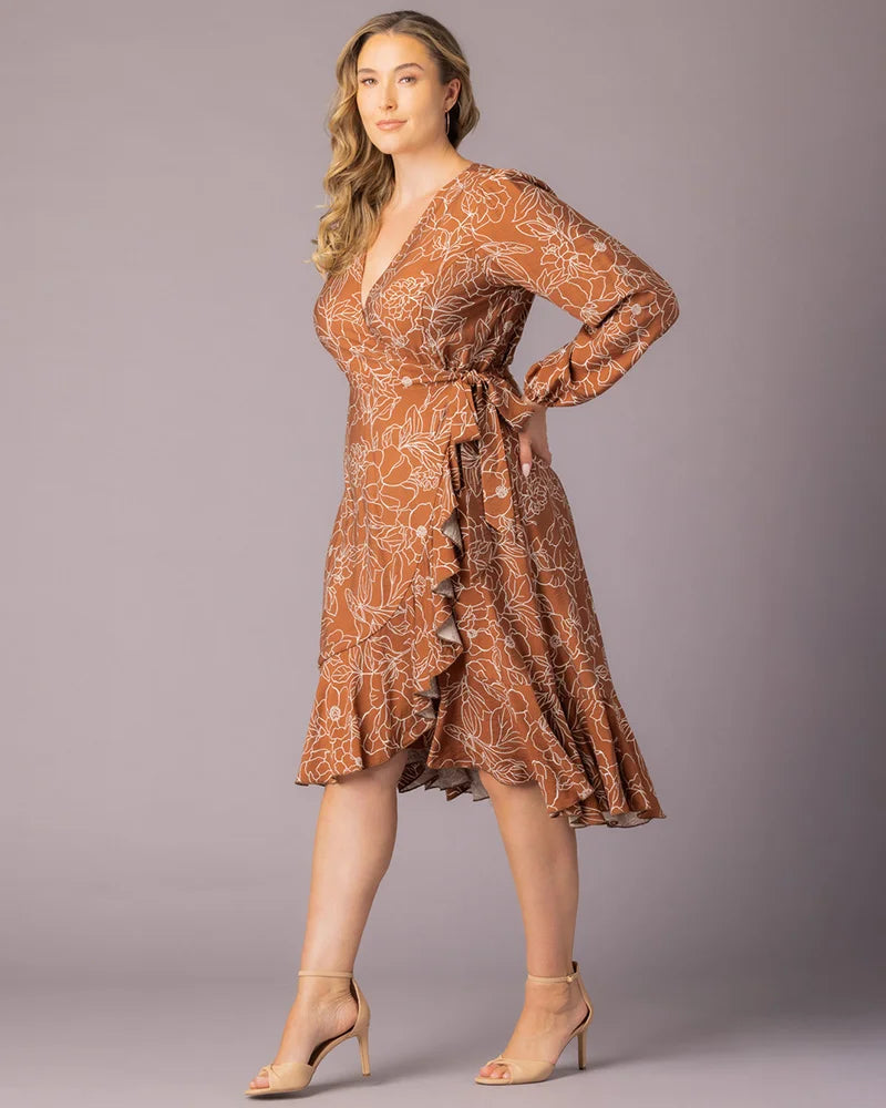Plus Size Dresses Ruffle Short Cocktail Plus Size Dress Chocolate Floral Print
