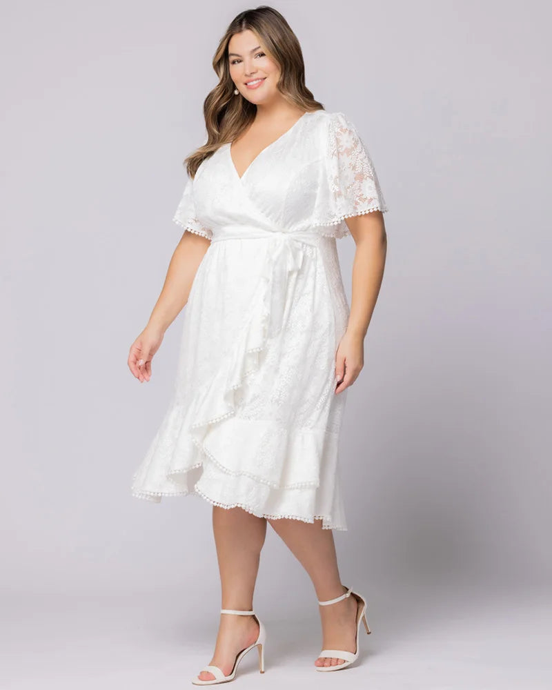 V-Neck Midi Lace Formal A-Line Dress Kiyonna 11250901