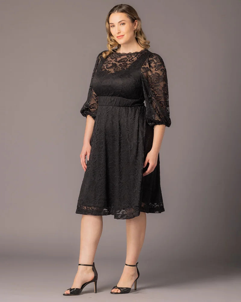 Illusion Knee-Length Lace Evening A-Line Kiyonna 11260901