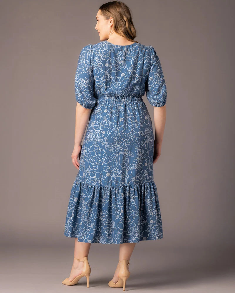 Square Neck Midi Crepe Wedding Guest A-Line Dress Kiyonna KY11262902