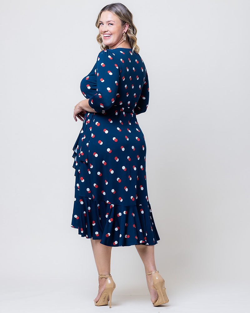 Plus Size Dresses Plus Size Formal Floral Print Midi Cocktail Formal Dress Kiyonna 12132217 Navy Dot Duo